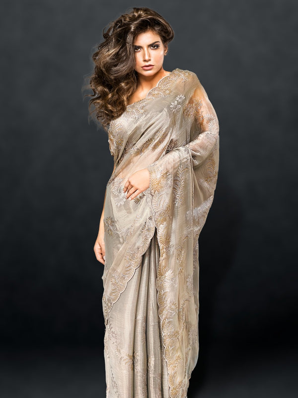 grey designer saree - grey colour designer saree -  grey designer saree online