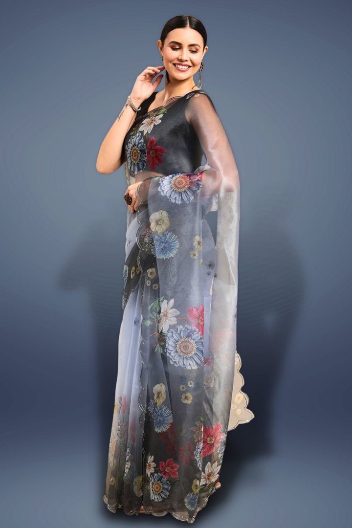 grey organza saree - organza saree grey colour