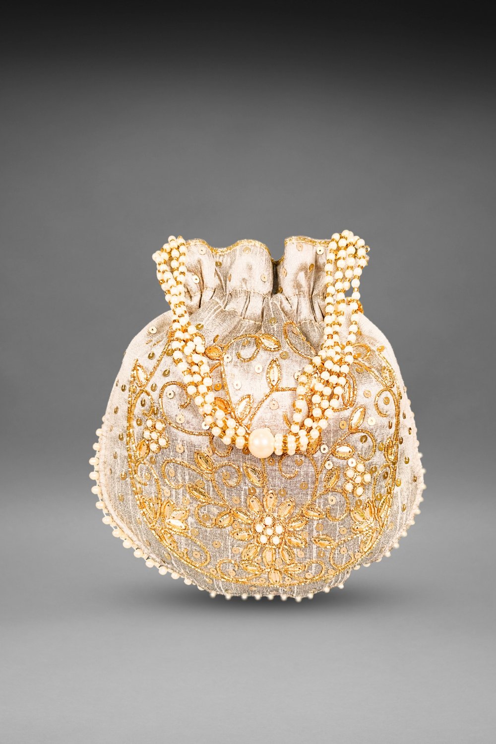 Grey Pearl Work Potli Bag