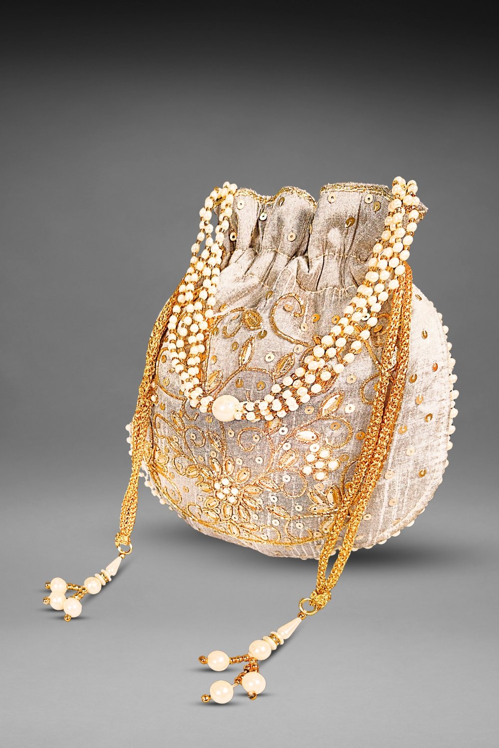 Grey Pearl Work Potli Bag