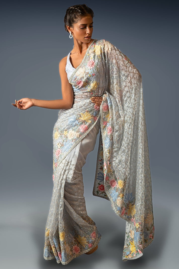 grey saree party wear - grey party wear saree