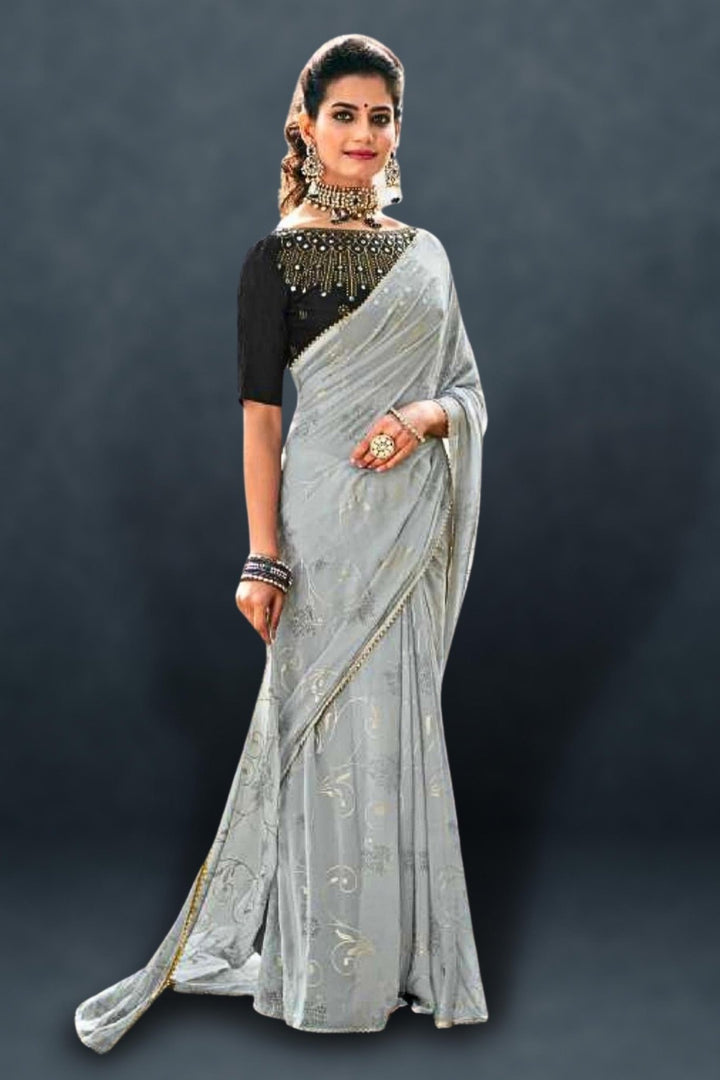 grey saree with black blouse - black and grey saree