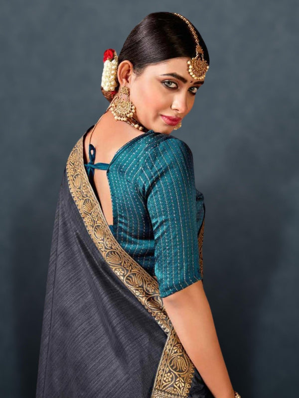 Grey Color Chinon Fabric Thread With Sequence Saree – BEST SAREE