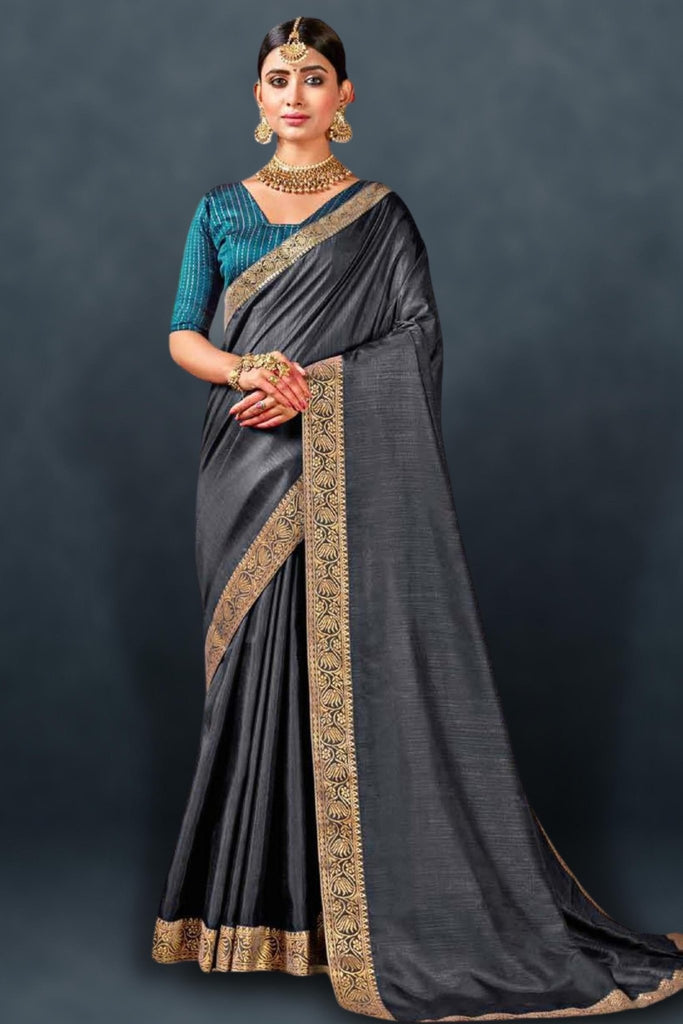 Pale Grey color Soft silk saree with designer blouse – TYAAR INDIA