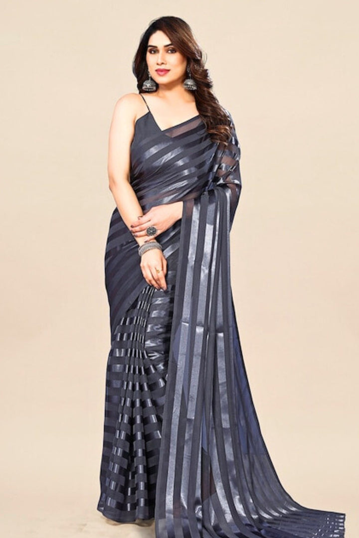 grey satin saree - plain grey satin saree