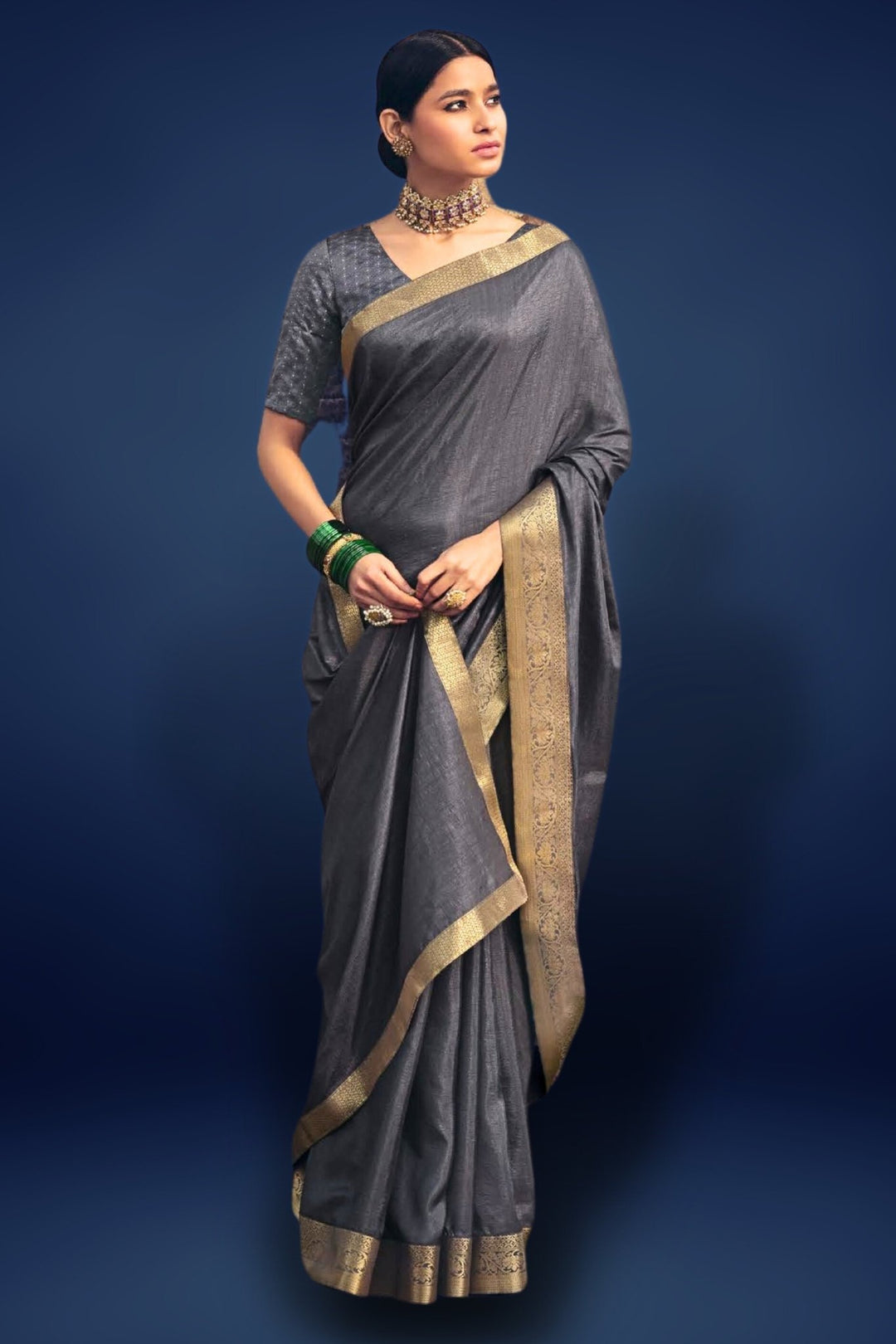 grey silk saree