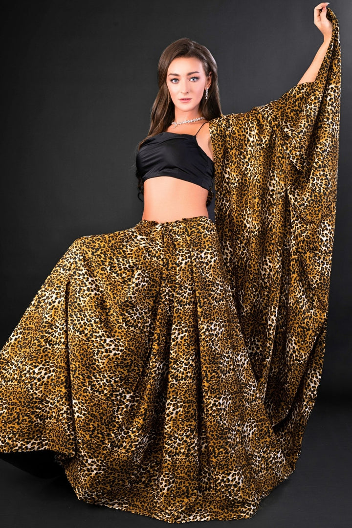 Model wearing Leopard Print Saree in a stylish look