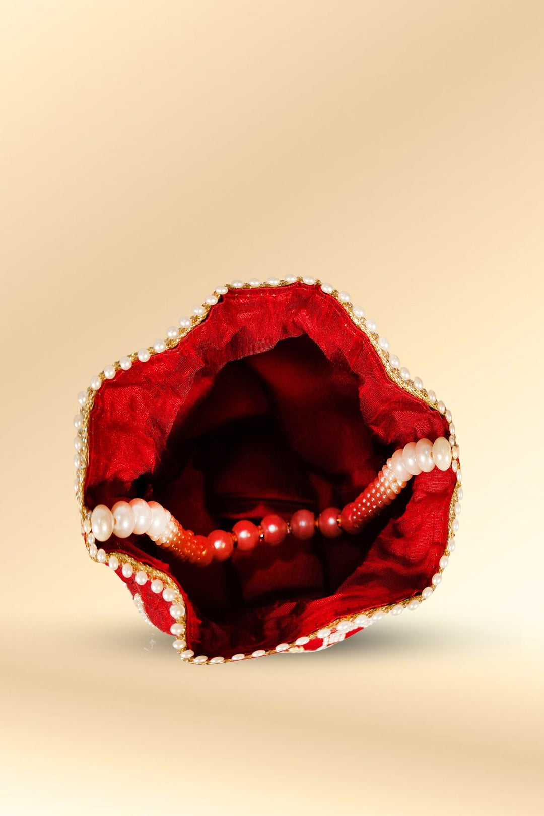 maroon pearl work potli bag