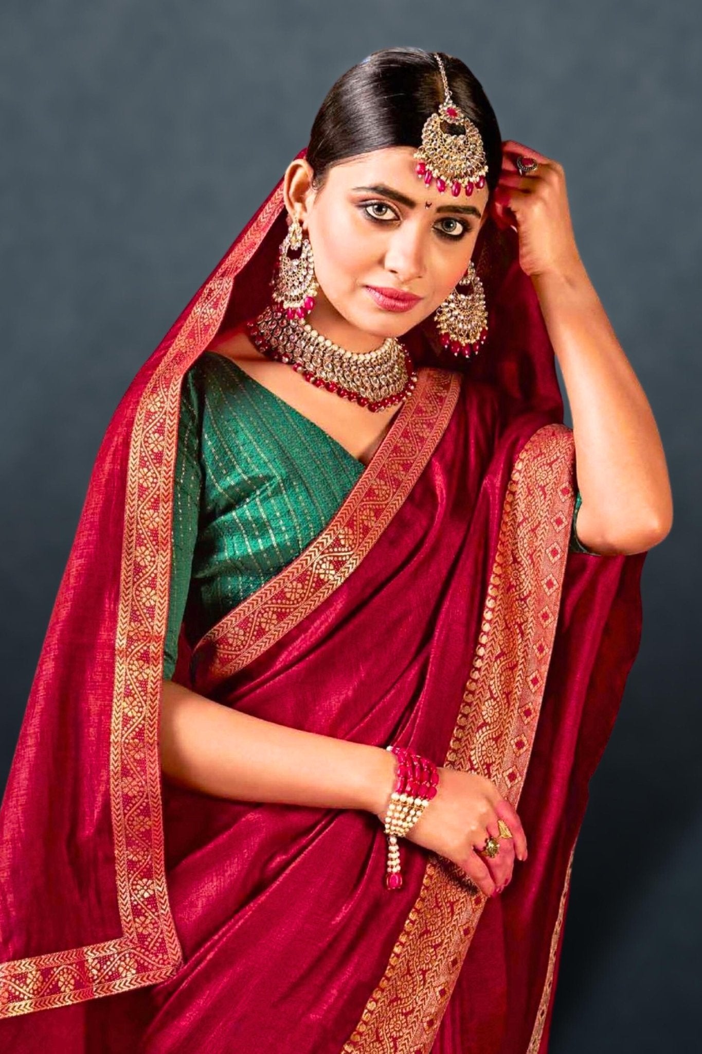 Bhagalpuri Soft Silk Maroon Lace border Saree With Blouse
