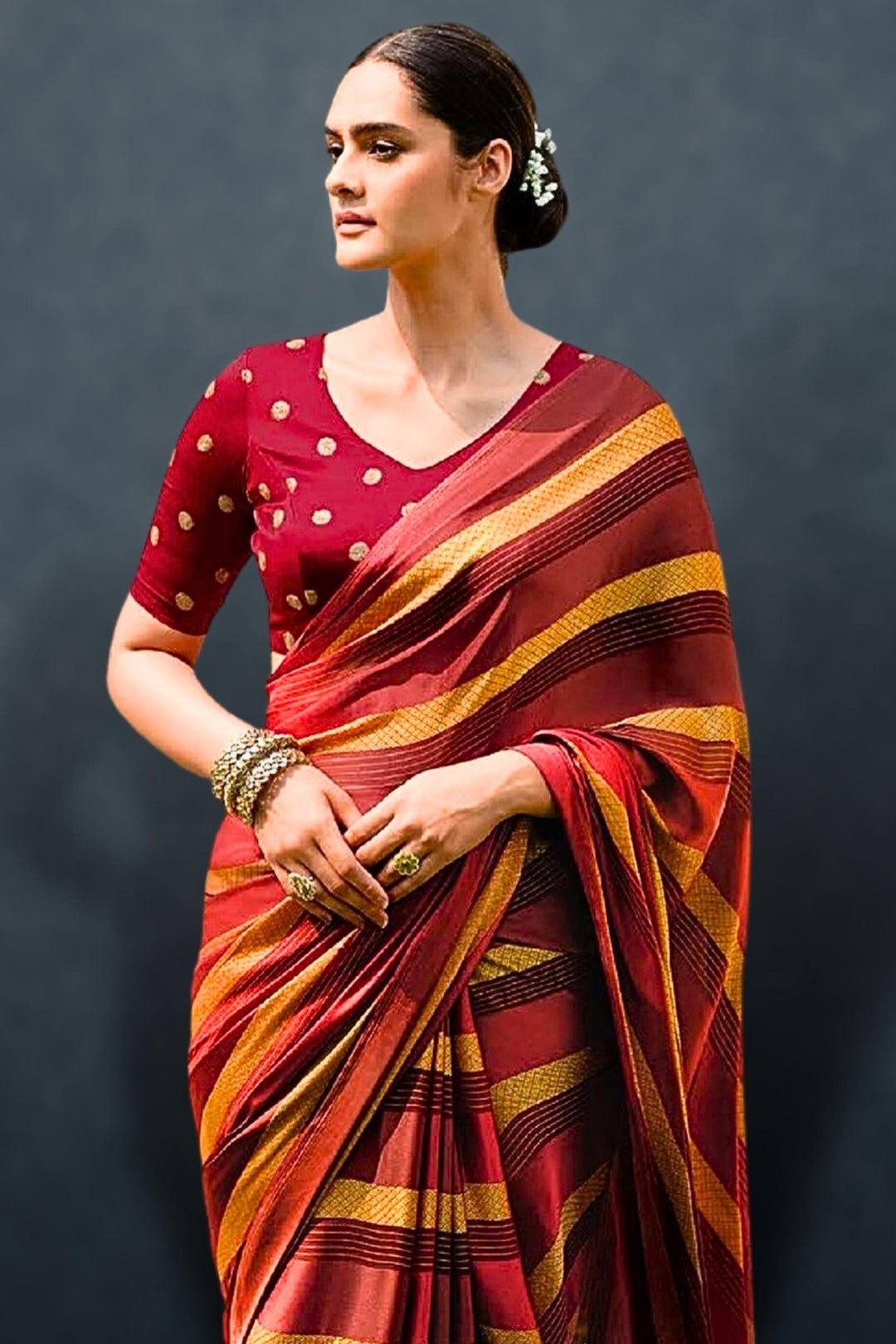 maroon satin saree - satin maroon saree -  satin saree maroon -  maroon satin silk saree