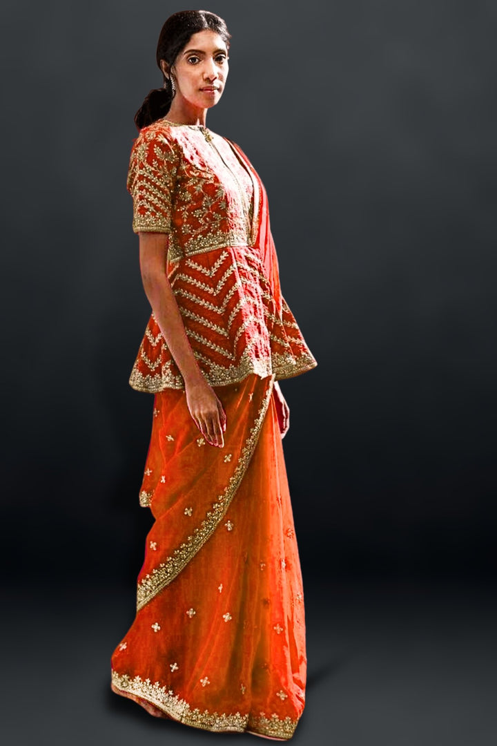 modern saree with long jacket - saree with coat