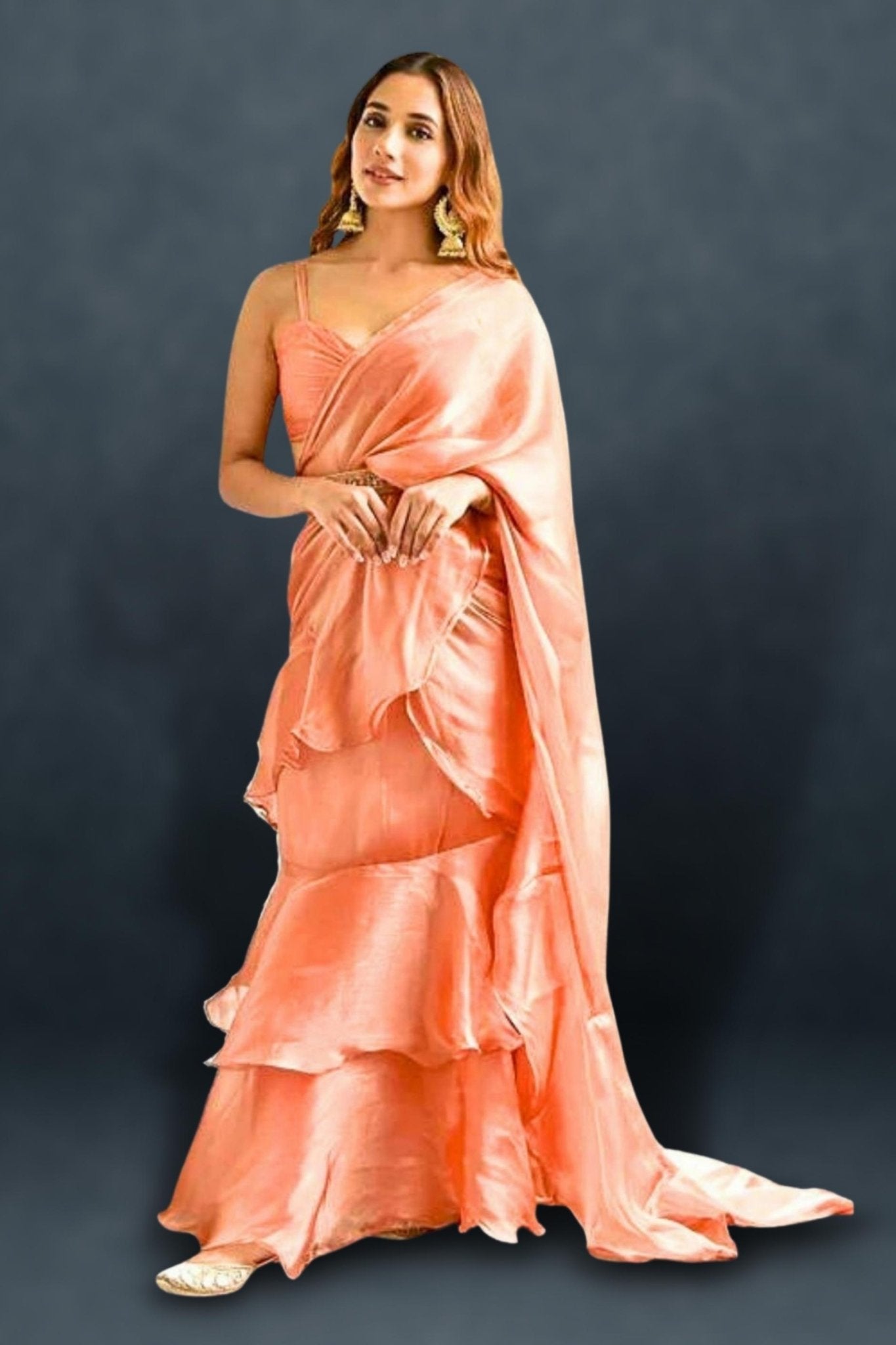 Buy Net Plain Ruffle Saree in Pink Online