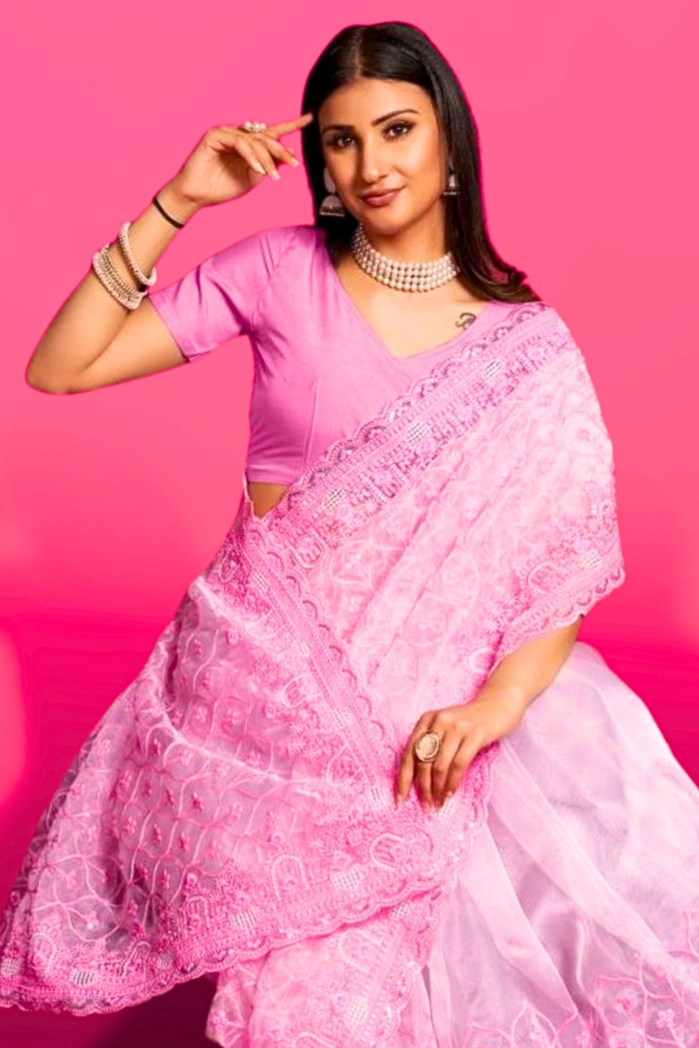 Buy Heavy Border Work Lichi Silk Saree Crystal Sangeeta: 2 Online | Party  wear sarees online, Party wear sarees, Saree