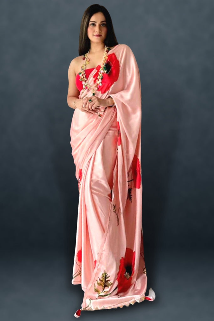 Dark Peach Saree Contrast Blouse | 3d-mon.com