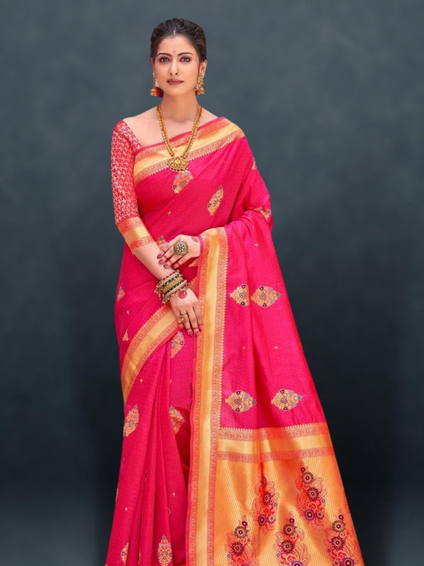 pink banarasi saree - pink colour banarasi saree - bridal pink banarasi saree