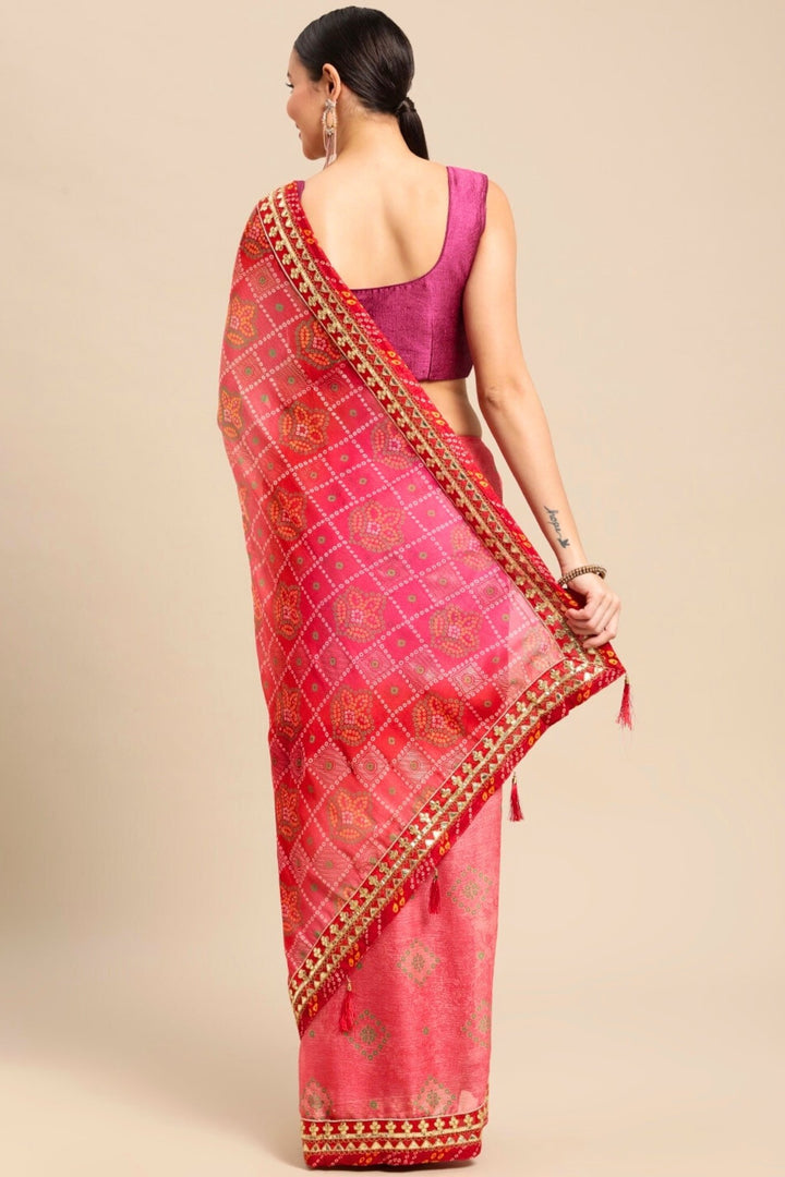 pink bandhani saree - pink bandhej saree