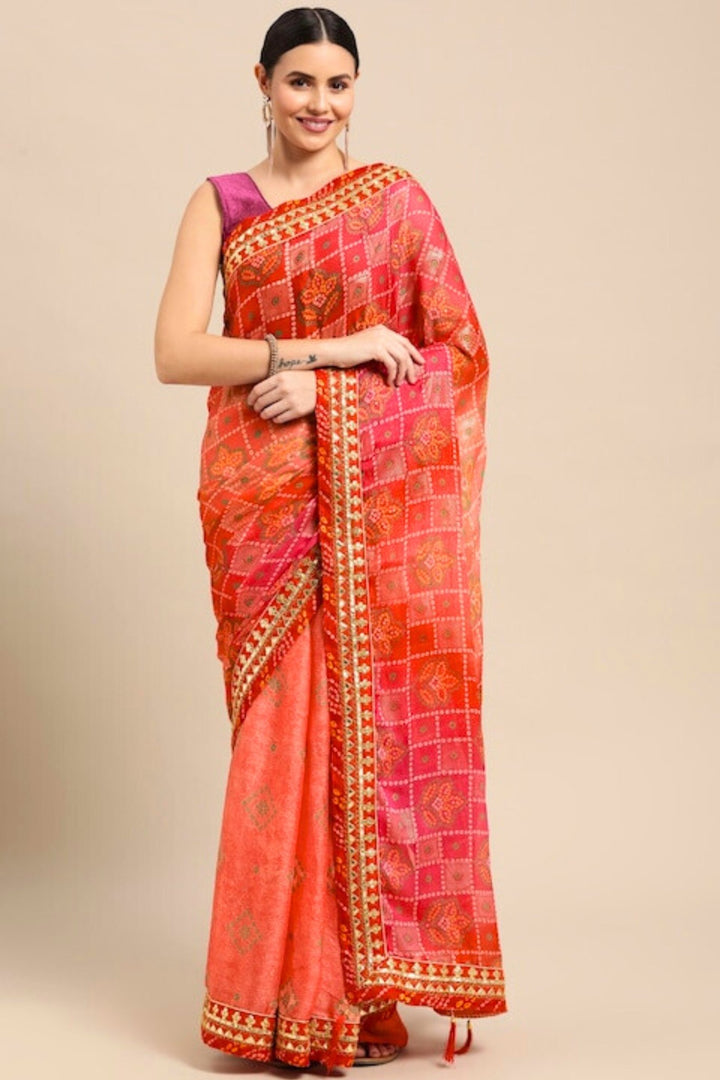 pink bandhani saree - pink bandhej saree