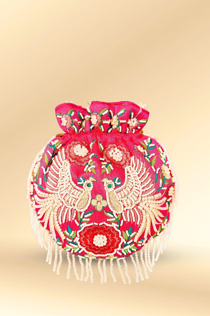pink beaded potli bag
