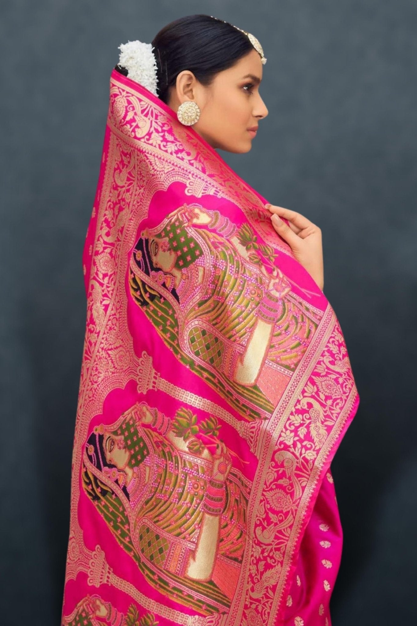 Royal Kanjeevaram Silk Handloom Pink Saree Blouse Designs Online – Sunasa
