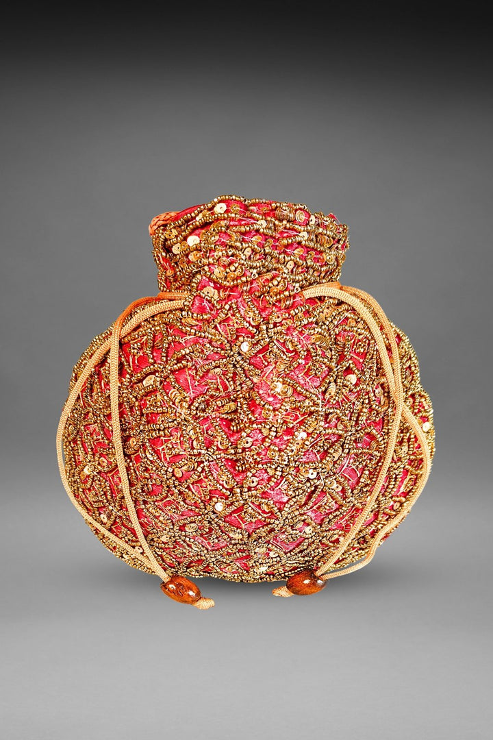 pink party wear potli bag