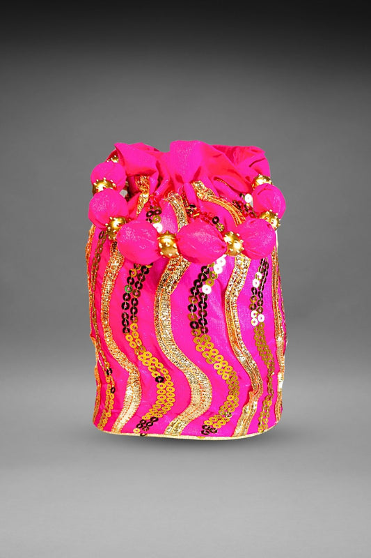 pink sequin potli bag