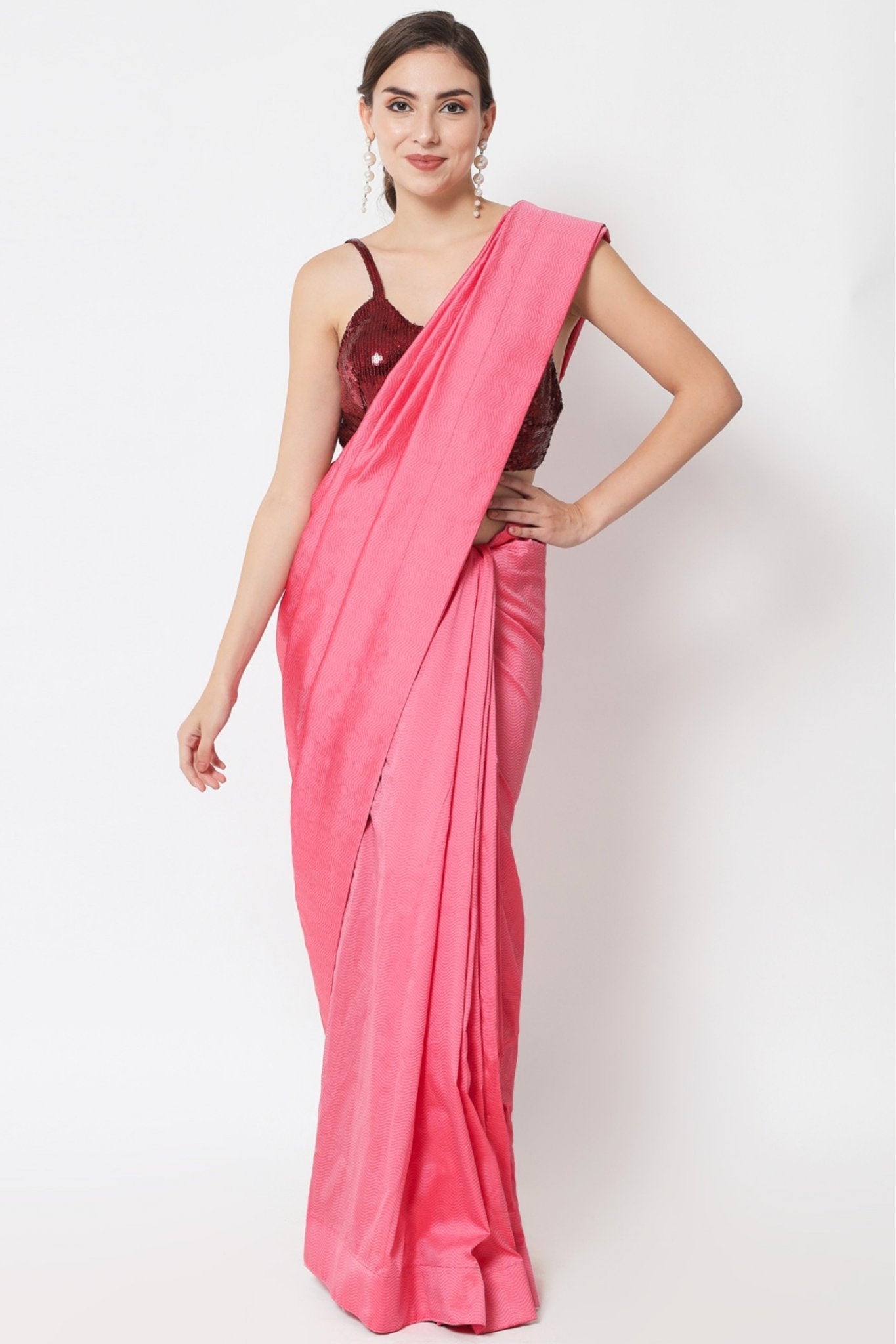 Light Pink Georgette Plain Embroidery Saree – Leemboodi