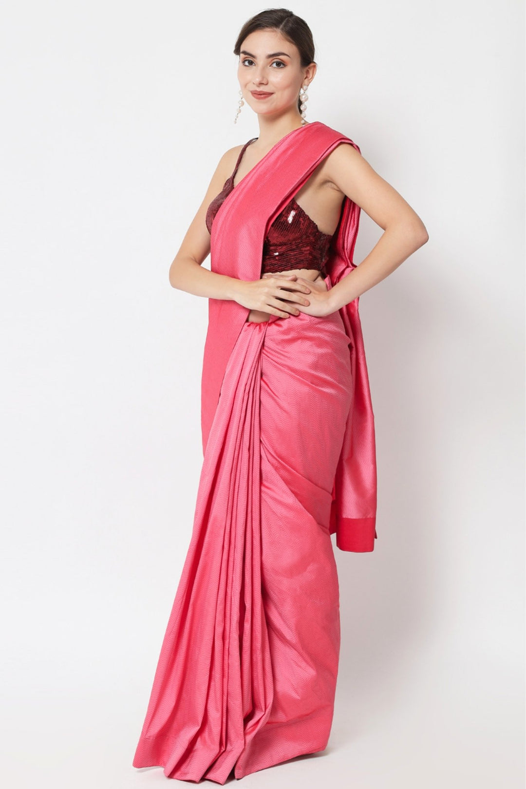 plain pink saree