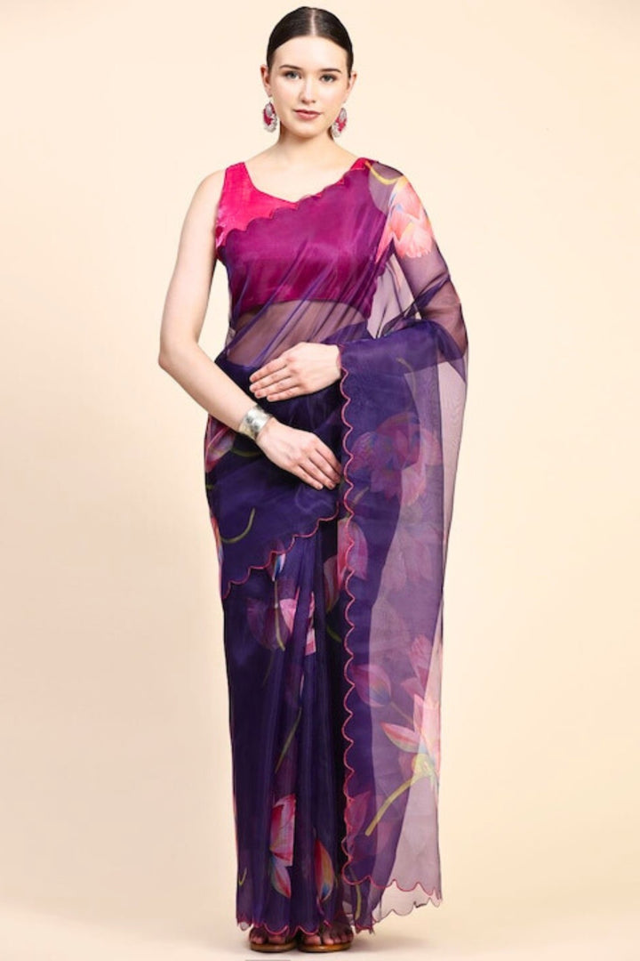 purple pink saree - purple saree with pink blouse