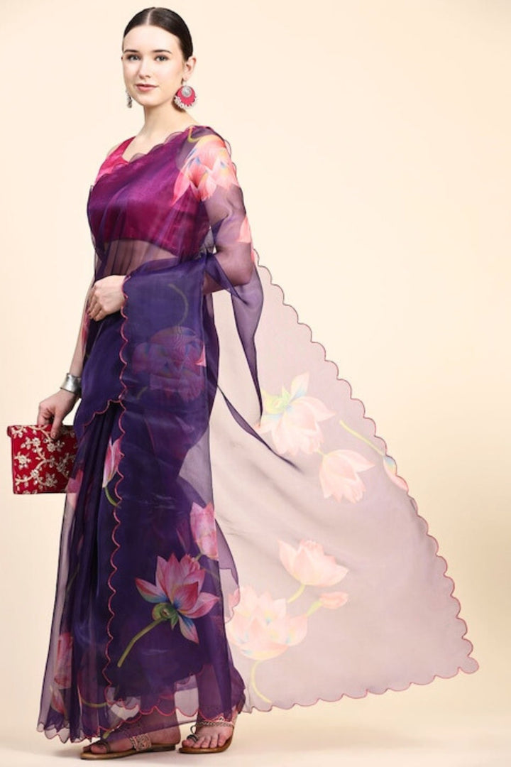purple pink saree - purple saree with pink blouse