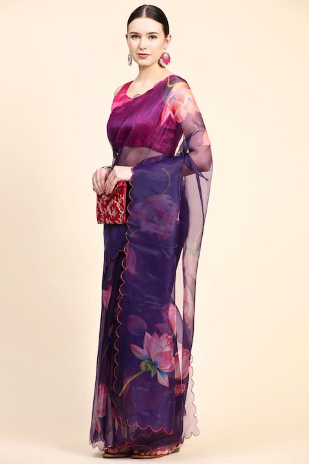 purple pink saree - purple saree with pink blouse