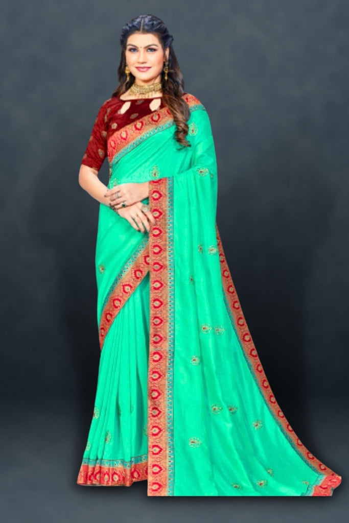 Pista green organza party wear saree 7607