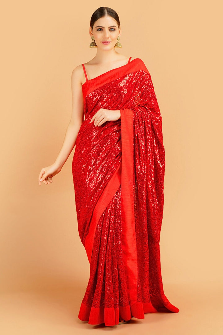 red designer saree