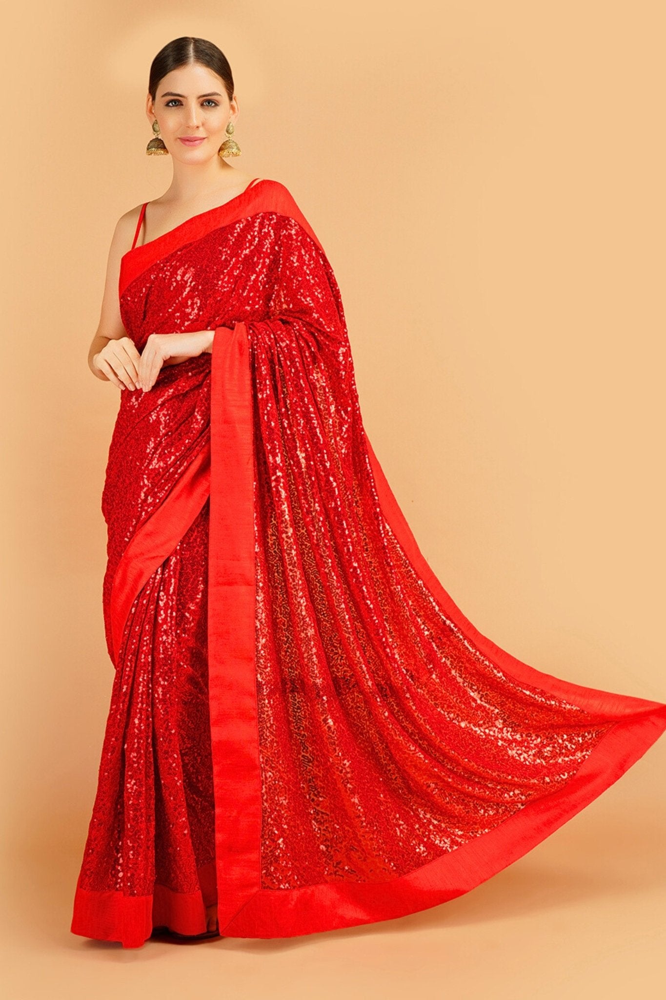 Net Red Designer Contemporary Style Saree