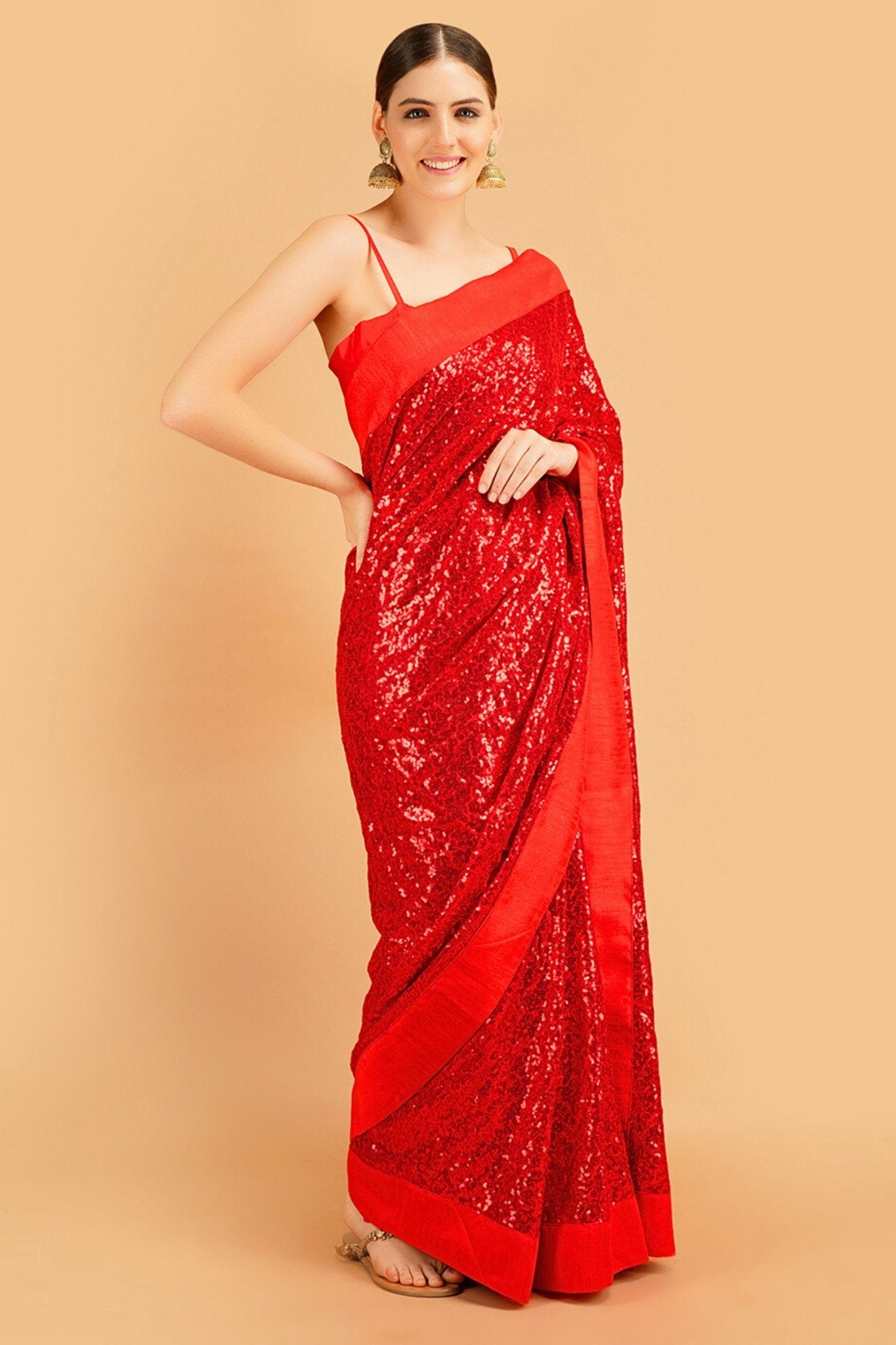 red designer saree
