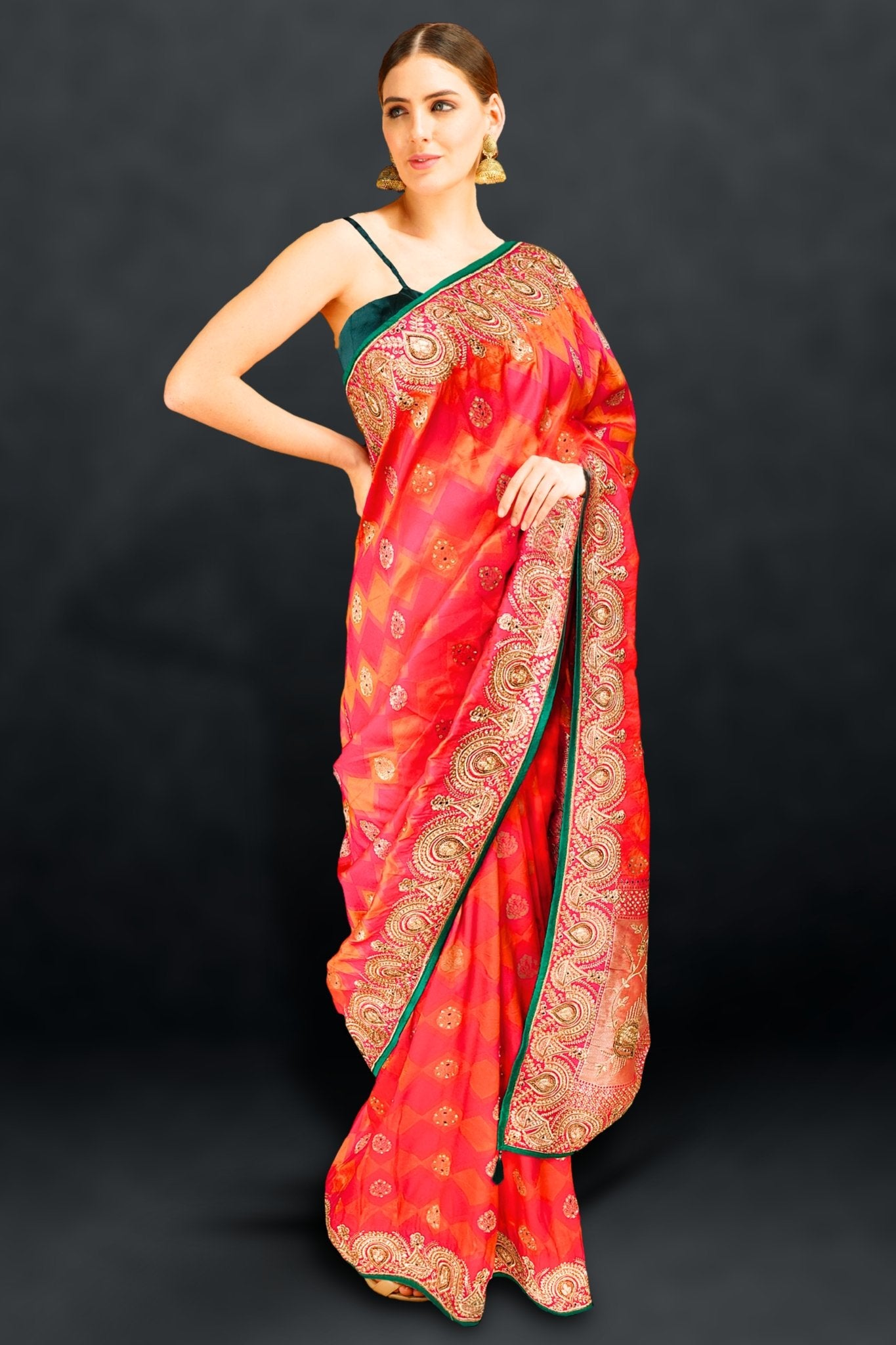 fcity.in - Om Tex Woven Striped Kathpadar Paithani Jacquard Saree Black Red  /