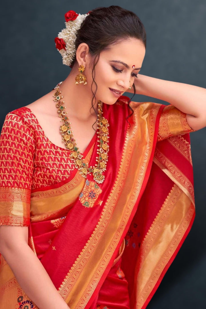 red kanjivaram saree - red kanjivaram silk saree - red bridal kanjivaram saree