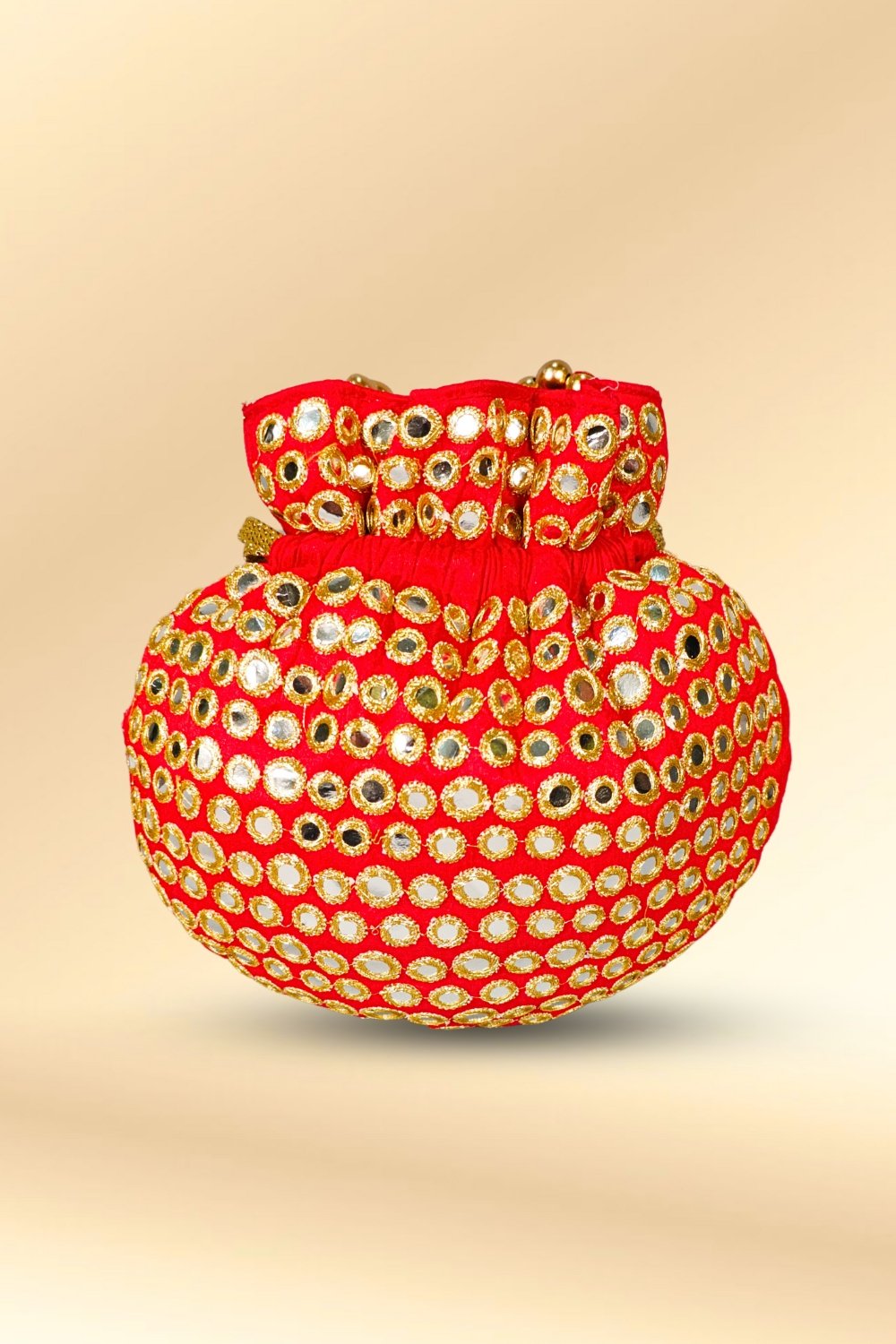 Red Mirror Work Potli Bag