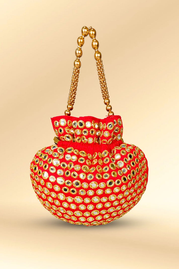 Red Mirror Work Potli Bag