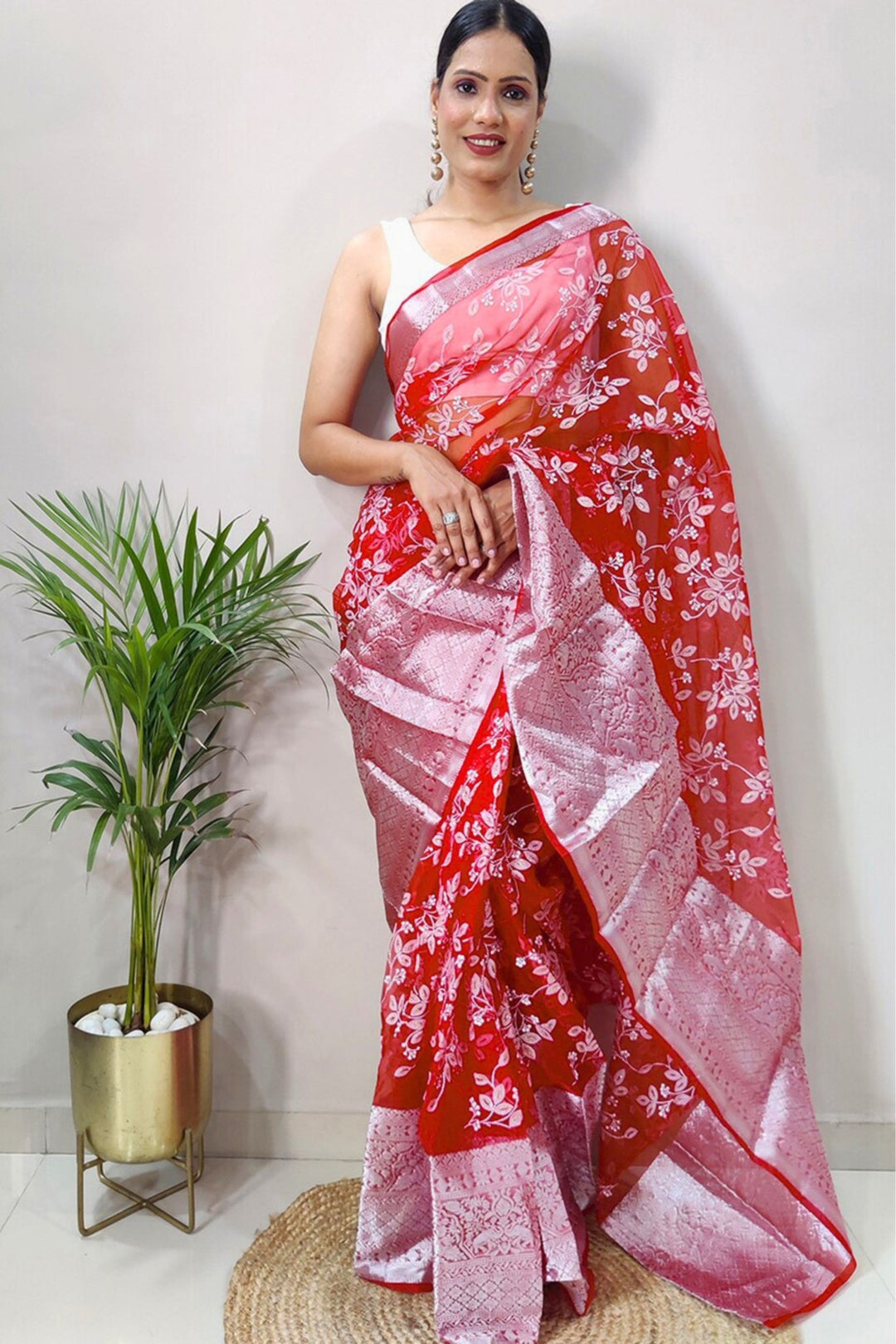 red saree with white blouse - white and red combination saree