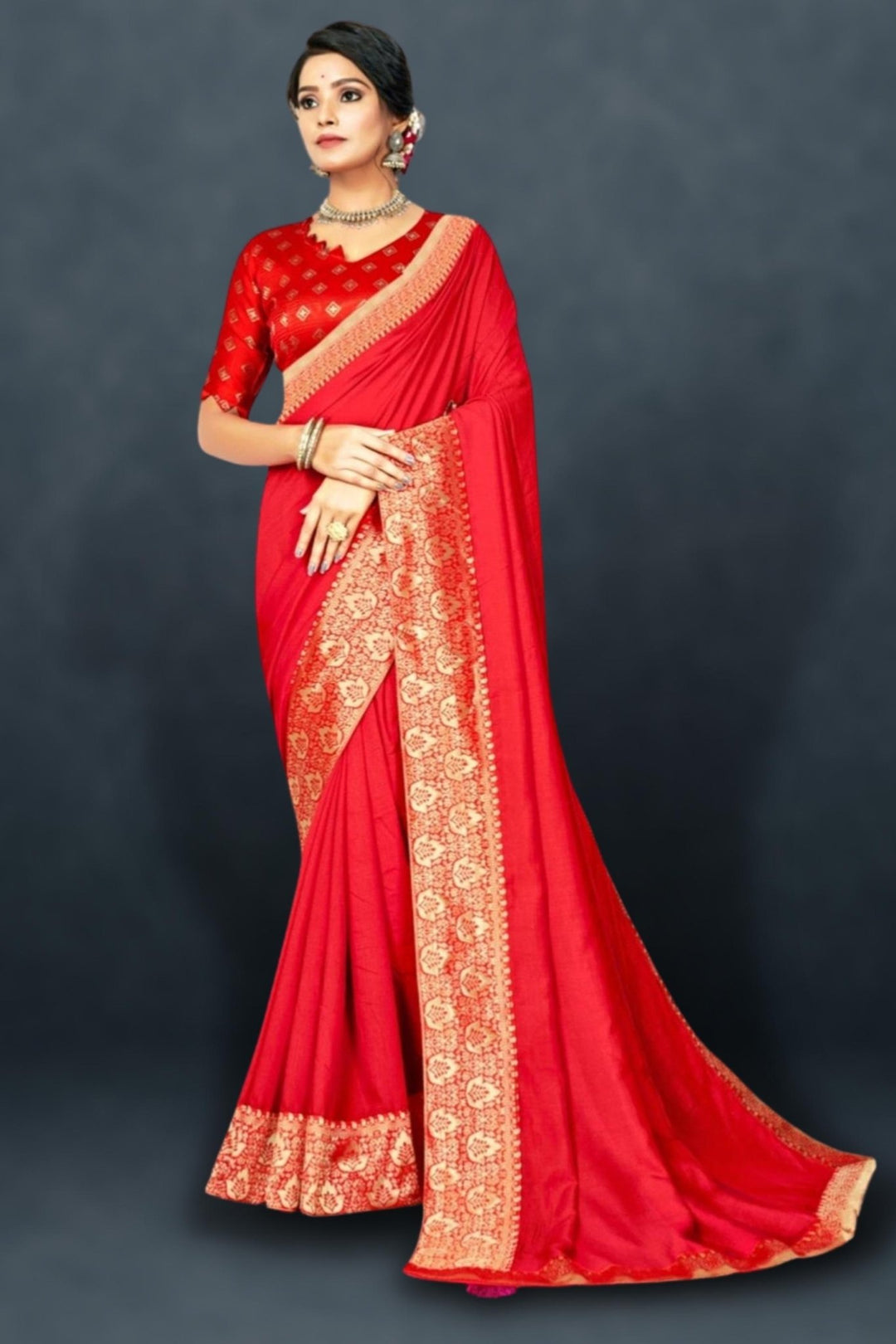 red silk saree