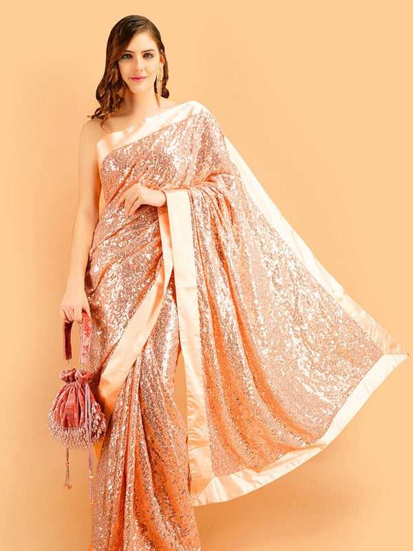 rose gold saree - rose gold colour saree - rose gold sequin saree