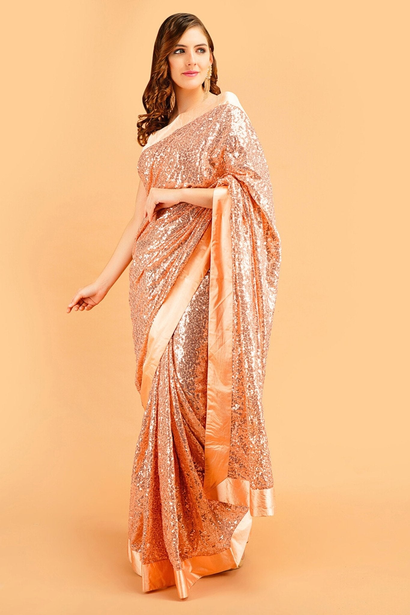Ombre Peach Georgette Sequin Saree with Hand Embroidery Border
