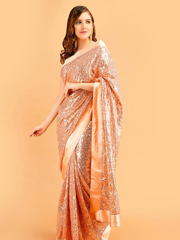 rose gold saree - rose gold colour saree - rose gold sequin saree