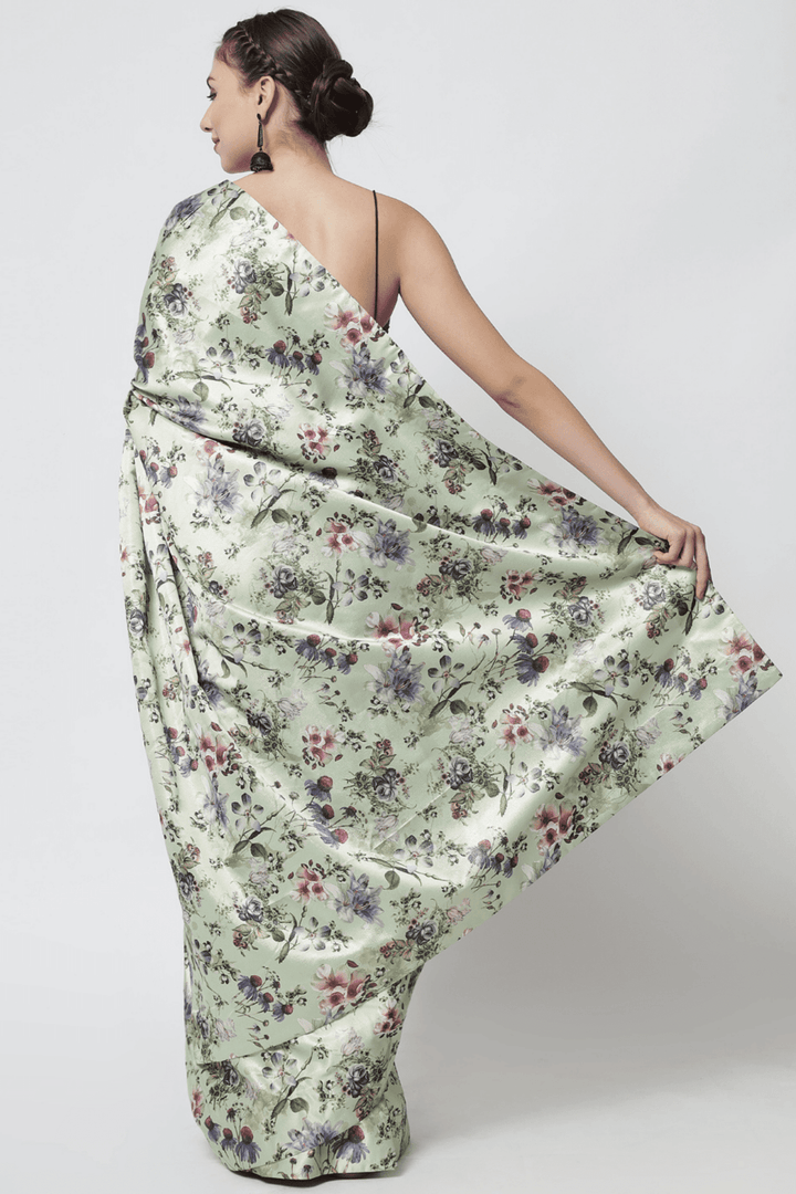 satin floral saree