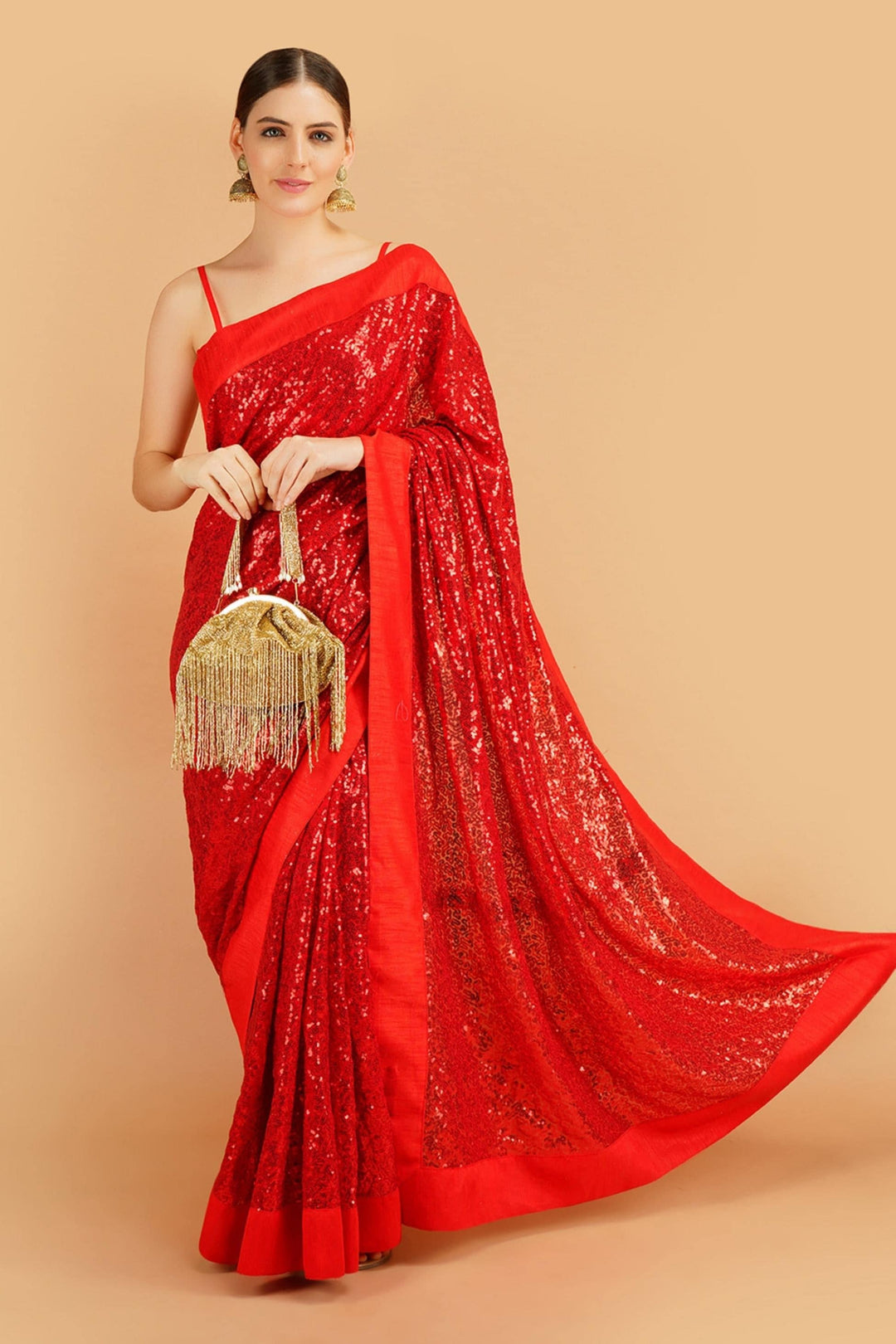 STTYLME - PERFECTLY POISED RED SEQUIN SAREE