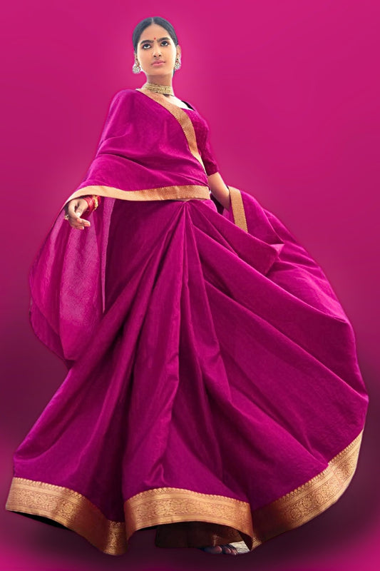 Banarasee Handwoven Semi Silk Saree With Zari Work-Violet