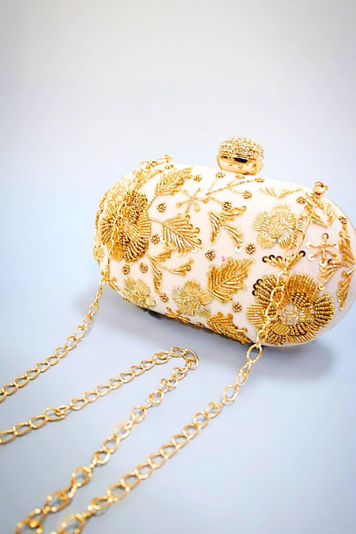 white and gold purse - white purse with gold chain