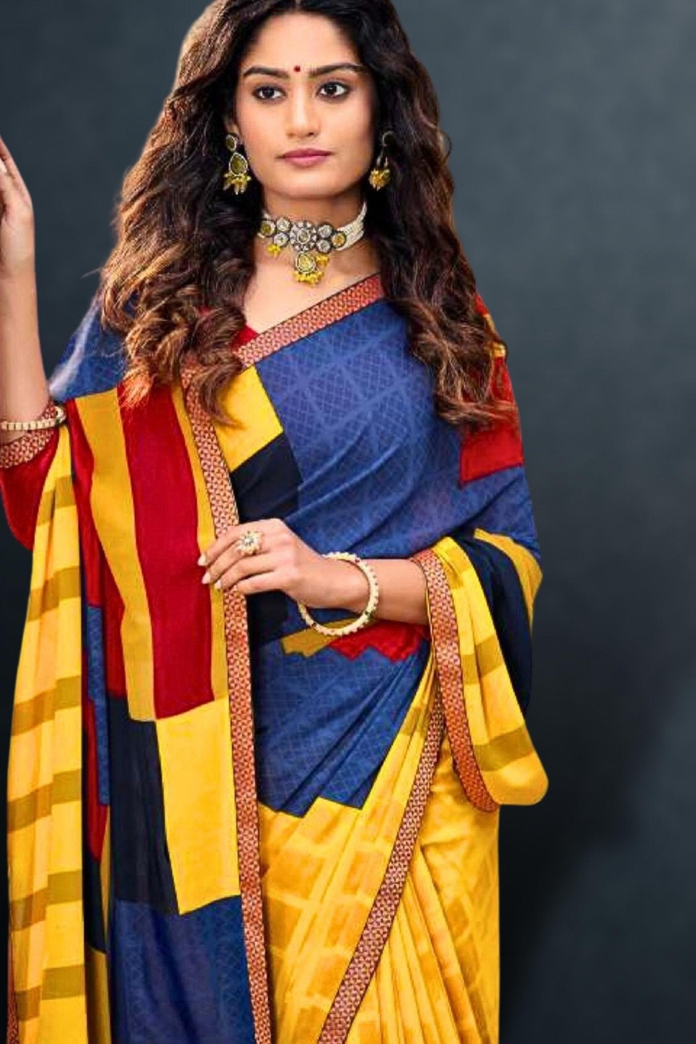 yellow and blue combination saree - yellow with blue saree - yellow blue combination saree