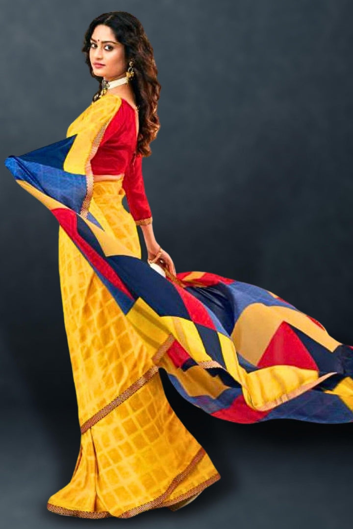 yellow and blue combination saree - yellow with blue saree - yellow blue combination saree