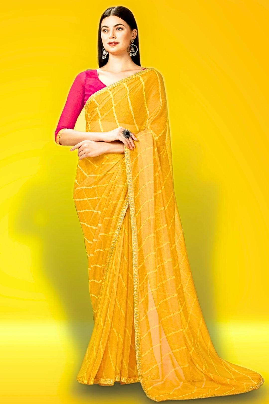 yellow leheriya saree - leheriya saree online